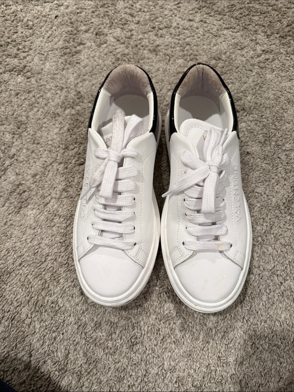 Valentino White Leather Sneakers with Black Heel Patch